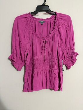 Terra & Sky Women’s Meadow Mauve Smocked Waist Blouse 1X